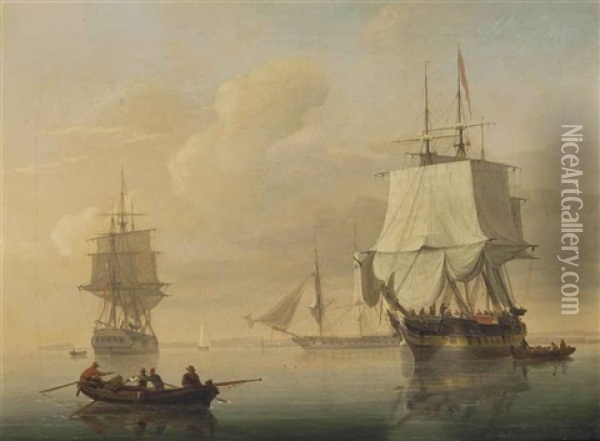 Merchantmen Drifting In Light Airs Off Avonmouth, Bristol Oil Painting - Joseph Walter