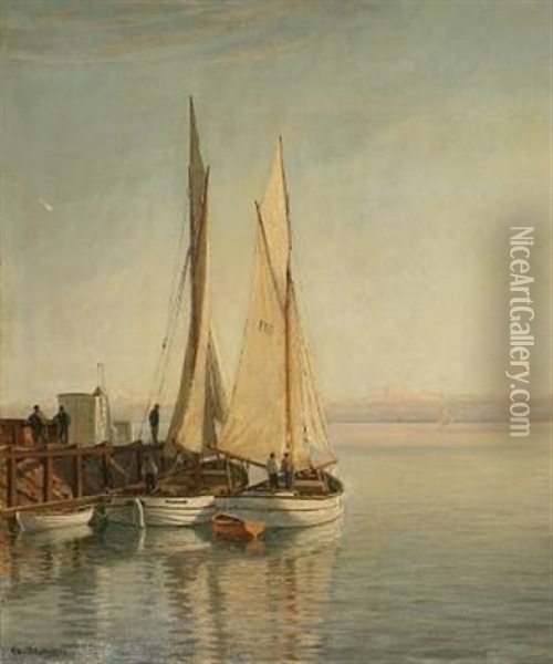 Fiskerne Venter Paa Vind. Vestero Havn Paa Laeso Oil Painting - Christian Blache