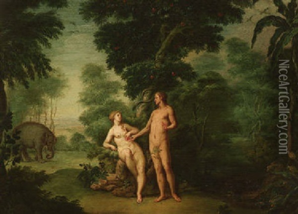 Paradieslandschaft Mit Adam Und Eva Oil Painting - Gillis Congnet the Younger