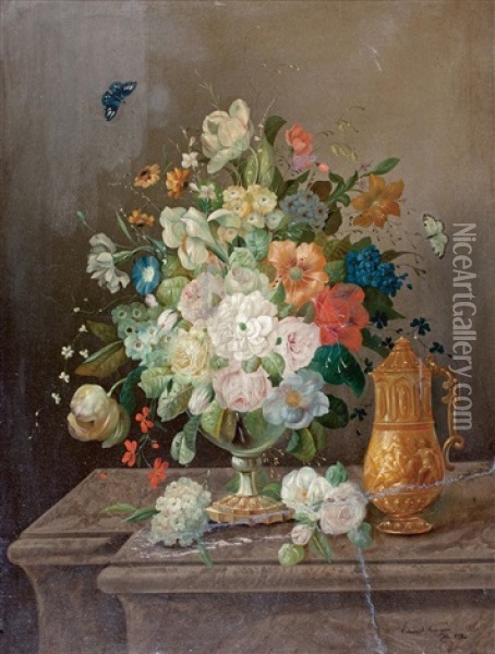 Blumenstillleben Mit Goldenem Krug Oil Painting - Eduard Wuger