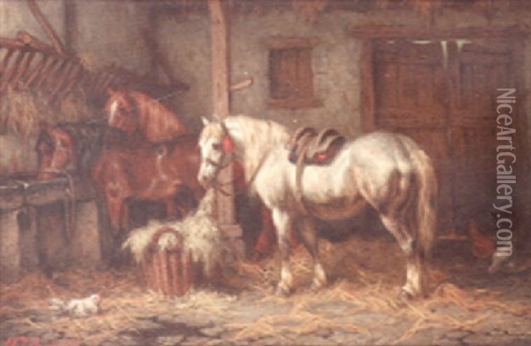 Two Horses In A Stable Oil Painting - Wilhelm Johan Jacobus