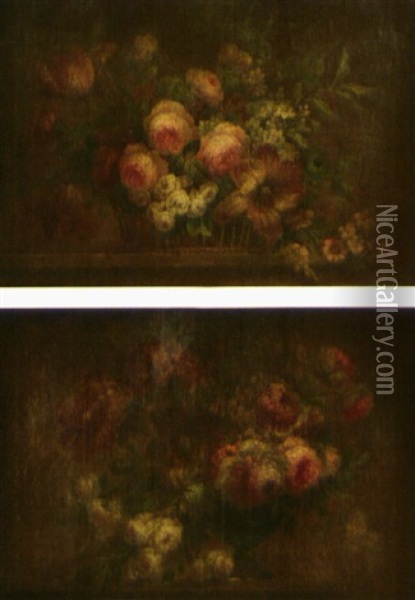 Corbeilles De Fleurs (pair) Oil Painting - Michel Bruno Bellanger