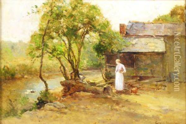 A Sunlit Riverside Oil Painting - Ernst Walbourn