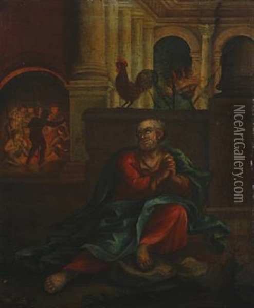 The Penitent Peter And The Crowing Cock Oil Painting - Hendrik Krock