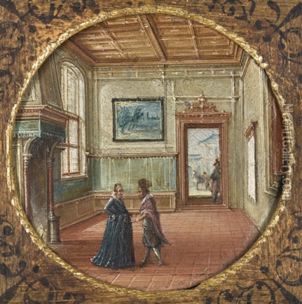 Interior With A Lady And A Gentleman Oil Painting - Hendrick van Steenwyck the Younger