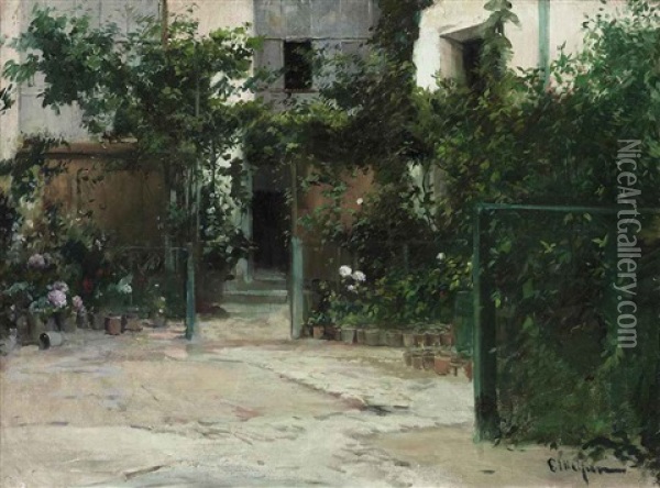 The Artist's Terrace Oil Painting - Eliseo Meifren y Roig