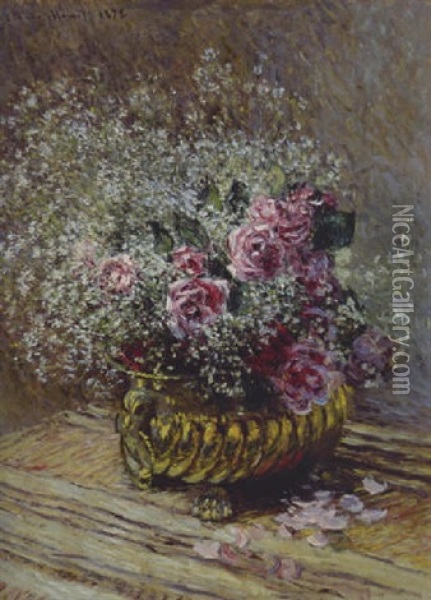 Fleurs Dans Un Pot (roses Et Brouillard) Oil Painting - Claude Monet