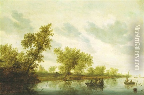 An Extensive River Landscape Oil Painting - Salomon van Ruysdael