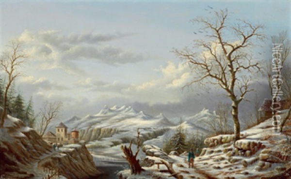 Winterliche Gebirgslandschaft Oil Painting - Albert-Alexandre Lenoir