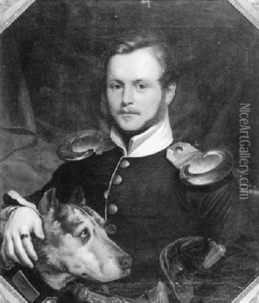 Bildnis Karl Von Peternel In Der Uniform Des Garde Du Corps Mit Seinem Hund Oil Painting - Joseph Weber