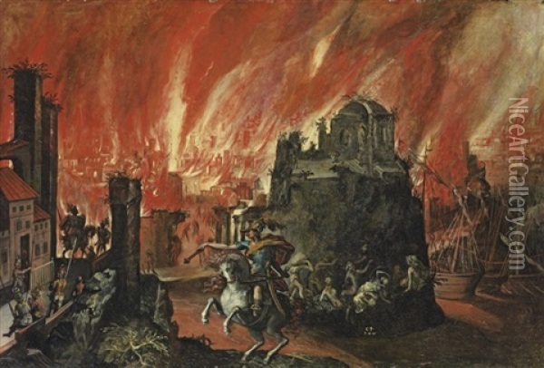 The Fall Of Troy Oil Painting - Willem Isaaksz Swanenburgh the Elder