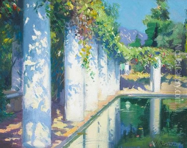 The Villa Of El Fureidis, Santa Barbara Oil Painting - Julius Rolshoven