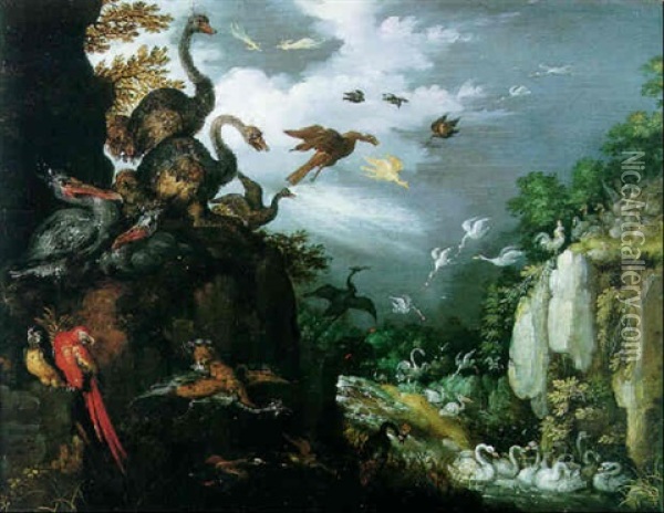 Le Paradis Aux Oiseaux (genese I. 20-22) Oil Painting - Roelandt Savery