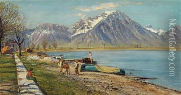 Landscape With Mountains Oil Painting - Holger Hvitfeldt Jerichau