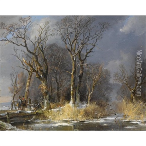 Hunters In The Snow Oil Painting - Frans Breuhaus de Groot