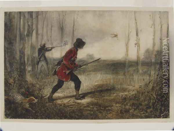 Shooting in a Wood Oil Painting - Alexandre Gabriel Decamps