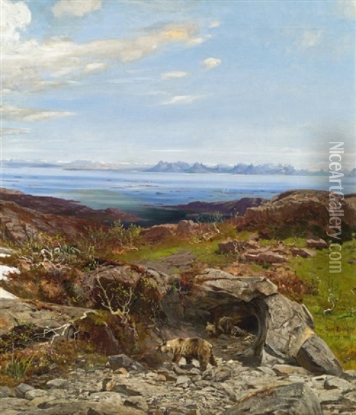 Bears In A Cave In The Lofoten Oil Painting - Josef Krieger