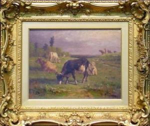 Cows In A Landscape Oil Painting - Antonio Cordero Cortes