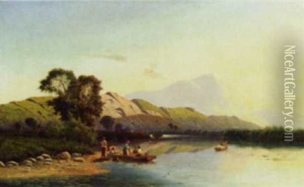 Highland Landscape With Fishermen Oil Painting - Edwin Henry Boddington