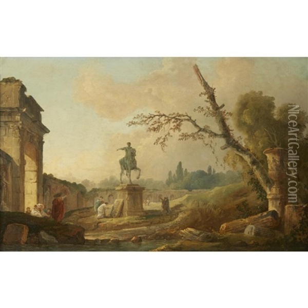 Paysage Avec Une Statue Equestre Oil Painting - Hubert Robert