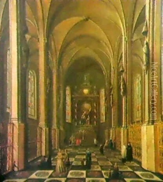 Kircheninneres Mit Vielen Figuren. Oil Painting - Hans Jurriaensz van Baden