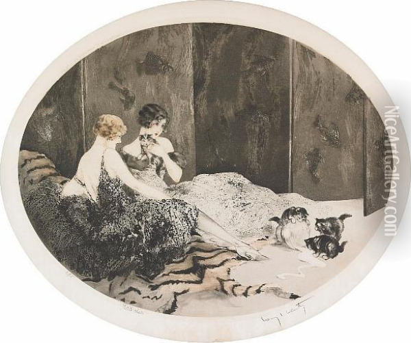 Spilled Milk Oil Painting - Louis Icart