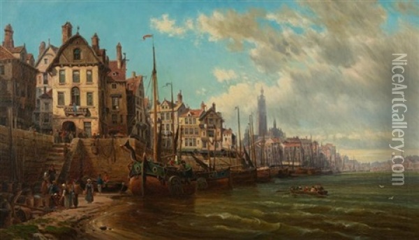 Antwerp Harbor Oil Painting - Charles Euphrasie Kuwasseg