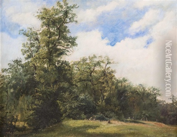 Sommerlandschaft Mit Personen Am Waldrand Oil Painting - Carl Geyling