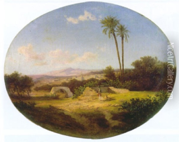 Arabische Landschaft Mit Stadt Im Hintergrund Oil Painting - Friedrich Otto Georgi