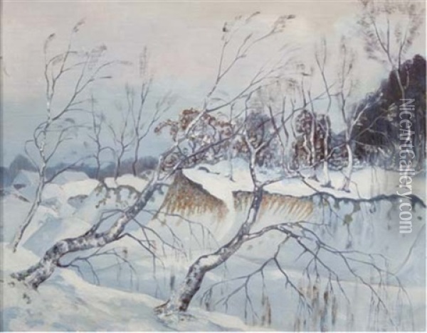 A Landscape Covered In Snow Oil Painting - Chris Lanooy