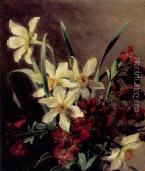 Gyldenlak Og Paskeliljer Oil Painting - Augusta Dohlmann