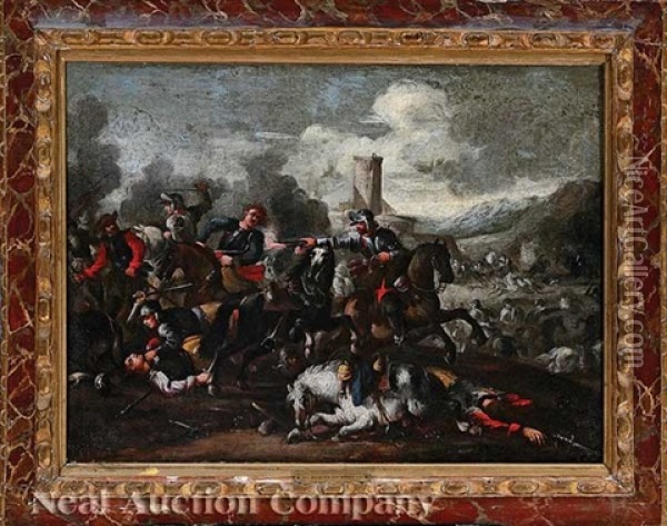 Calvary Skirmish Below A Castle Oil Painting - Jacques Courtois