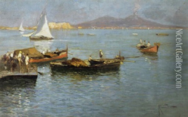 A View Of The Bay Of Naples Oil Painting - Oscar Ricciardi