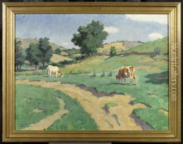 Cows In The Field Oil Painting - Janos Laszlo Aldor