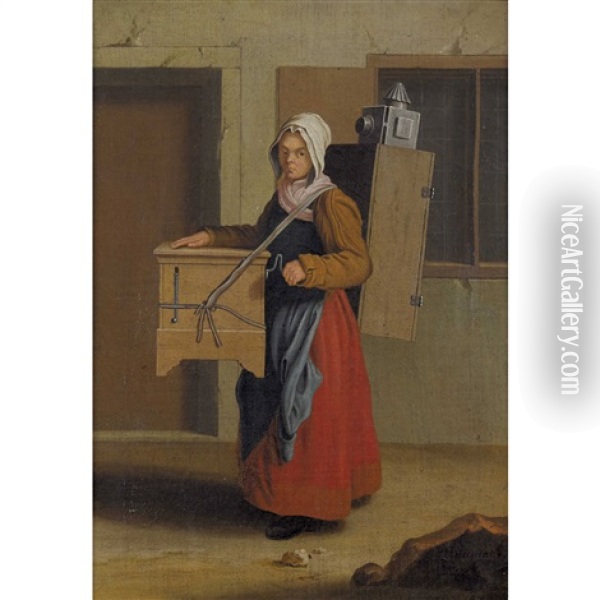 Loffelverkaufer/leierkastenfrau. Gegenstucke Oil Painting - Pieter Jacob Horemans