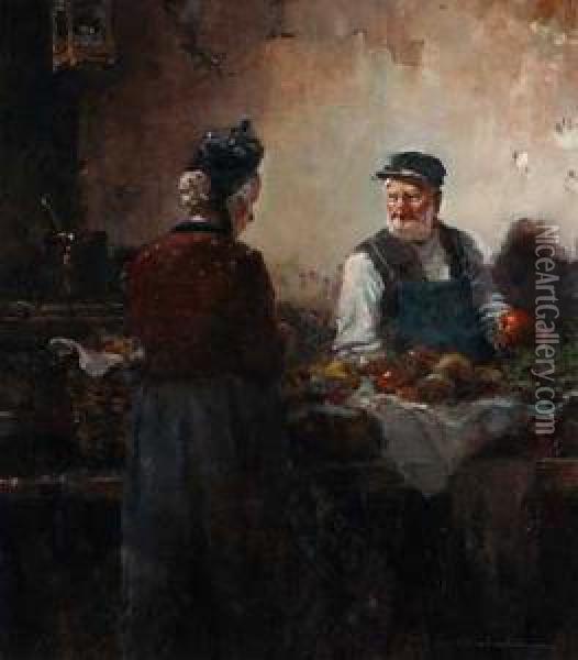 Ein Schwieriger Handel Oil Painting - Hermann Schmidtmann