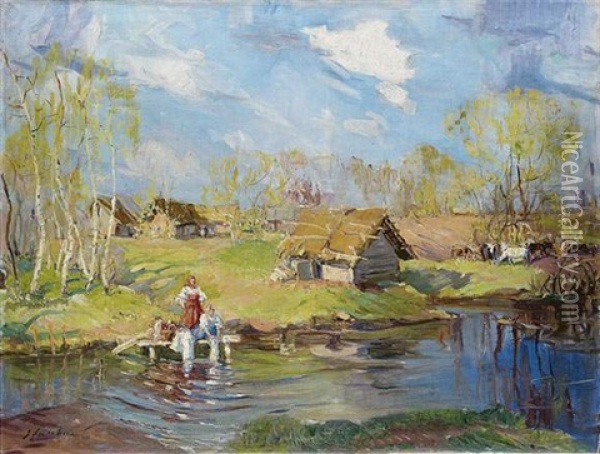 Premiere Verdure, Russie Oil Painting - Georgi Alexandrovich Lapchine