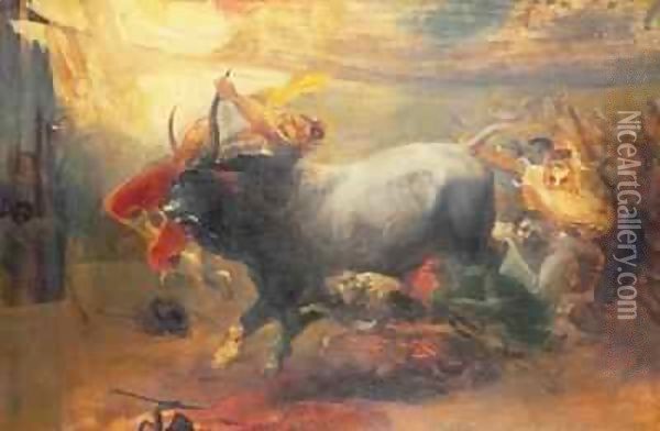 The Bullfight Oil Painting - Joaquin Dominguez Becquer