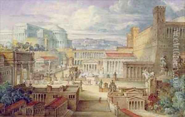 A Scene in Ancient Rome A Setting for Titus Andronicus Oil Painting - Joseph Michael Gandy