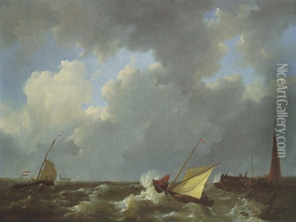A Stiff Breeze Oil Painting - Johannes Christiaan Schotel