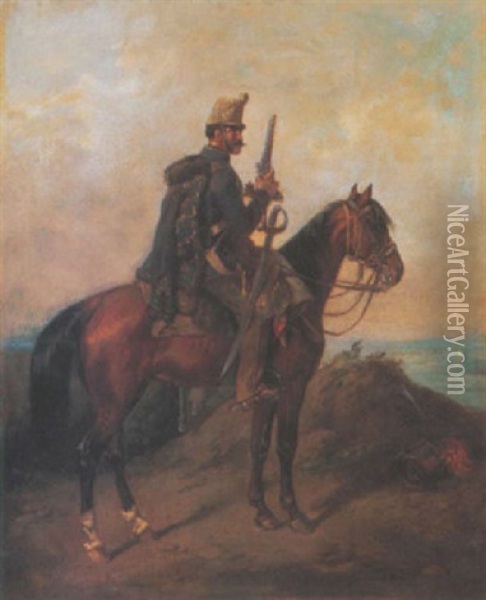 Lovas Huszar (hussar Riding) Oil Painting - Pal (Paul) Boehm