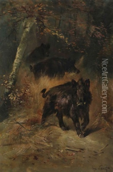 Trois Sangliers Au Bois Oil Painting - Henry Schouten