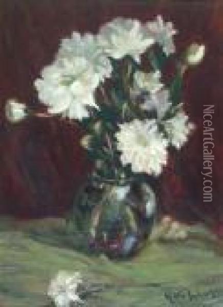 Still Life With White Carnations Oil Painting - Kate Wylie