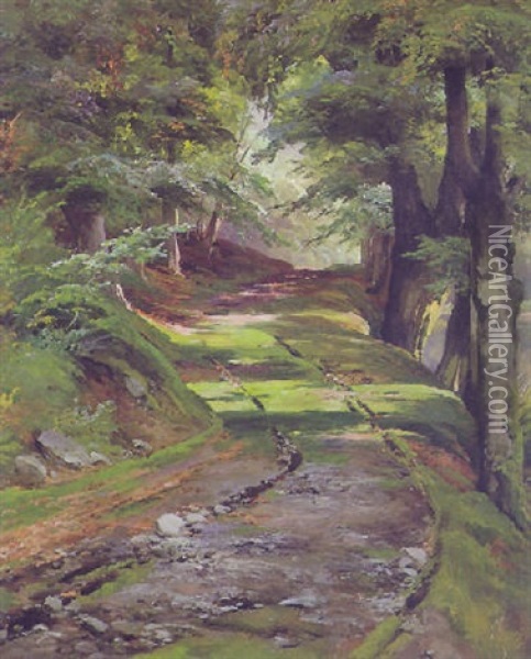 Waldweg Oil Painting - Oskar Leu