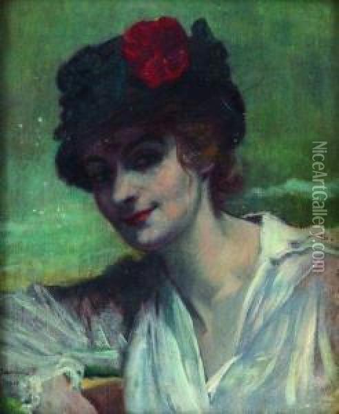 Elegante Au Chapeau Noir Oil Painting - Pierre Georges Jeanniot