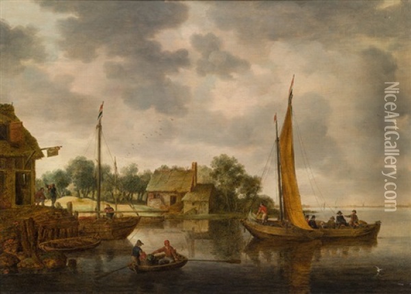 Schiffsstation Beim Flusswirtshaus Oil Painting - Gillis (Egidius I) Peeters