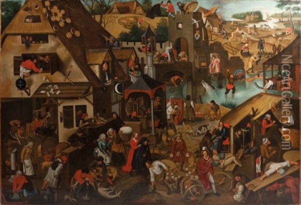 Les Proverbes Flamands Oil Painting - Pieter Brueghel the Younger