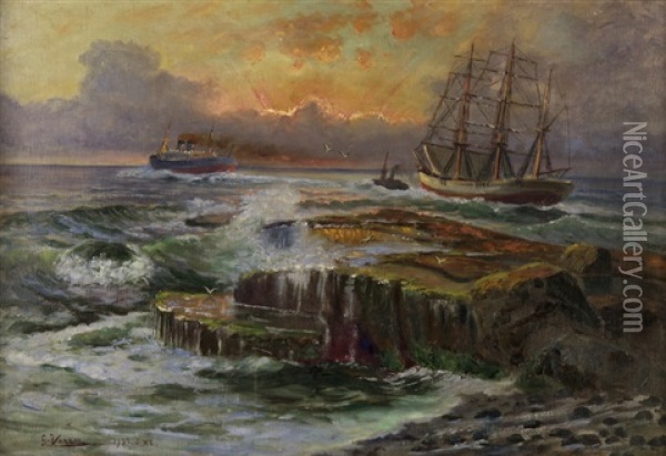 Schiffe Im Sonnenuntergang Oil Painting - Gerolamo Varese