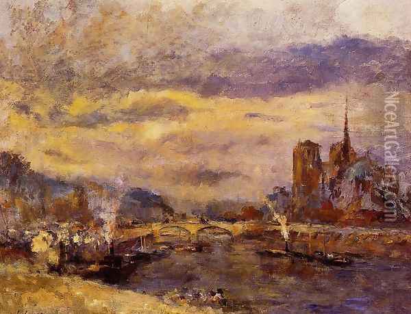 Paris, the Seine and Notre-Dame Oil Painting - Albert Lebourg