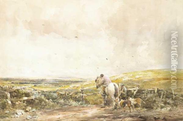 Extensive Landscape With Rider Andhounds Oil Painting - Claude Hayes